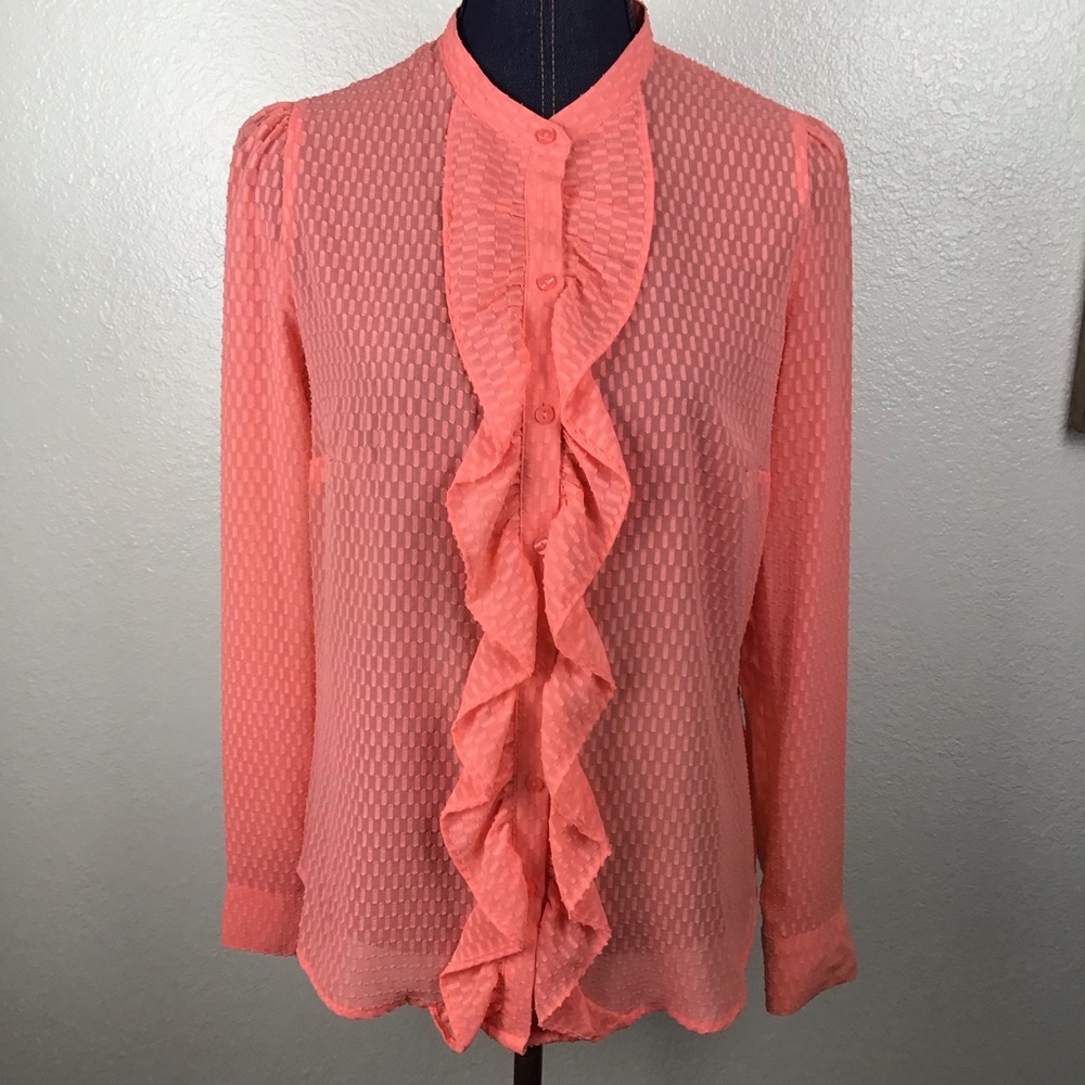 Worthington - Salmon Dotted Swiss Button-Up Blouse